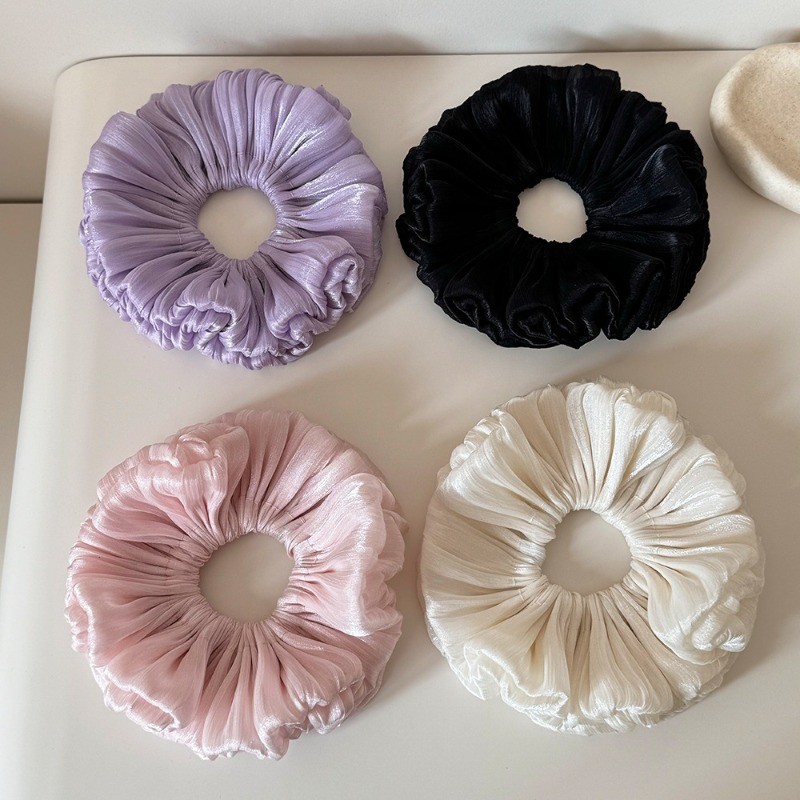 Scrunchy สไตล์เกาหลียกทรงบอลหรูหรา พร้อมพLEC นุ่ม ก้านดอกไม้ สไตล์หวาน