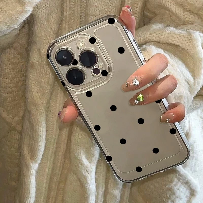 🔥สินค้าพร้อมส่ง! ⚫ เคสจุดดำ “Black Polka Dot” เคส iPhone17 16 15 Pro Max 14 13 12 11 XS 8 7 เคสจุดดำสไตล์คลาสสิก เคสขอบโ