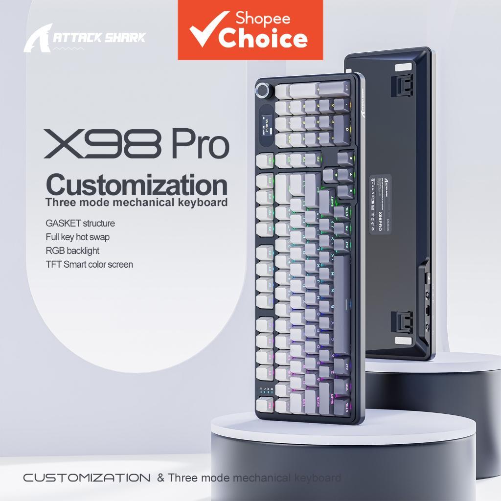 Attack Shark X98 Pro คีย์บอร์ดแมคคานิคอล | ไร้สาย 3 โหมด (BT/2.4G/USB-C) | เมาท์แบบแก๊สเก็ต | สวิตช์