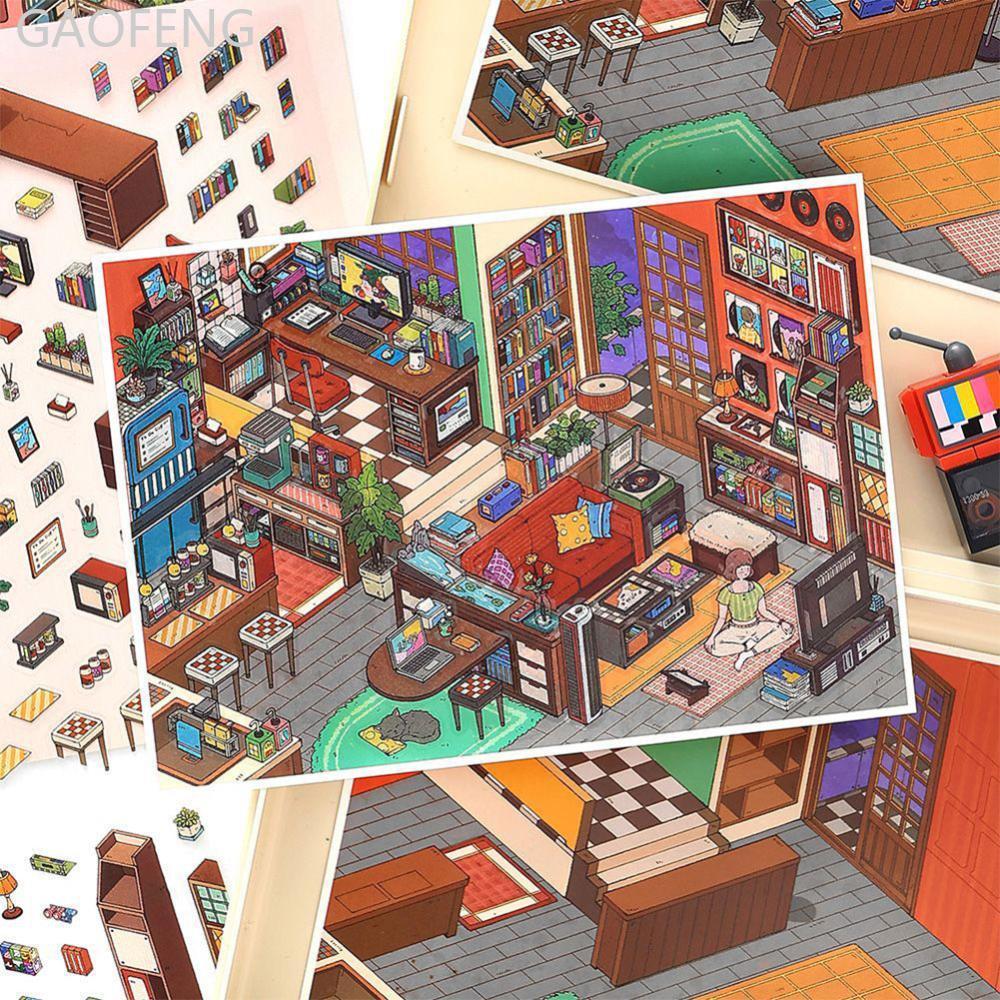 GAOFENG MBTI Leisure Suite 3D Home Diary Landscape สติกเกอร์ฉากขนาดเล็ก DIY Pocket Cabin ฉาก Handmad