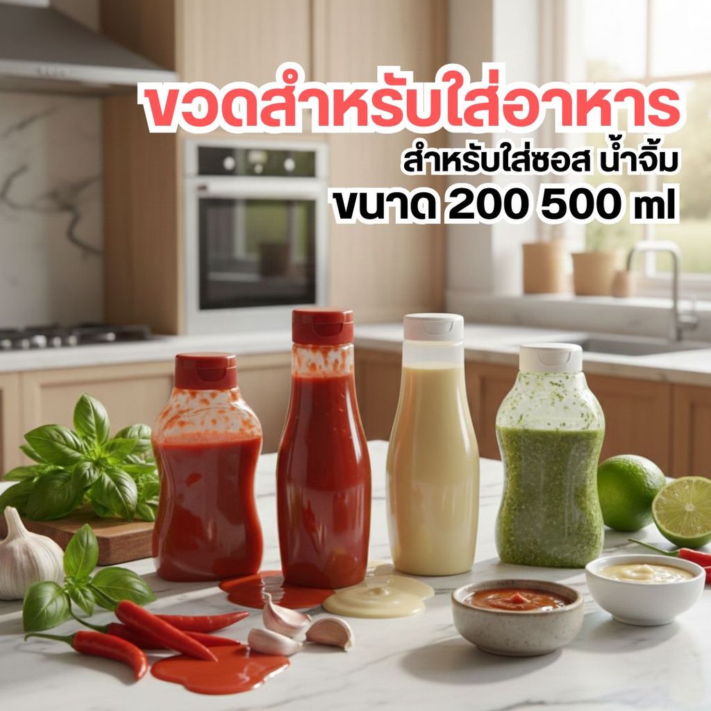 ขวดสำหรับใส่อาหาร ขวดพลาสติก สำหรับใส่ซอส น้ำจิ้ม ขนาด 200 500 ml ❤️by innotrend❤️