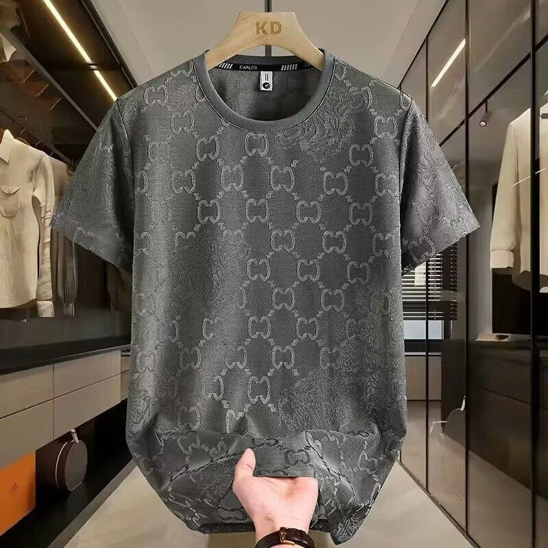 เสื้อยืดแขนสั้น Jacquard สำหรับผู้ชาย คอกลม ทรงหลวม