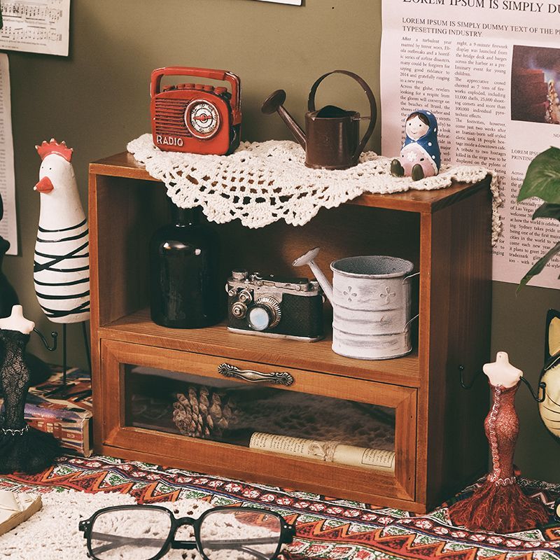 ตู้ไม้ Creative Retro Desktop Office Storage กล่องลิ้นชักประเภท Skin Care เครื่องสําอางน้ําหอมจัดระเ