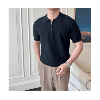 【Houch พร้อมส่ง COD】เสื้อโปโลผู้ชายสีทึบปกเสื้อซิปกีฬาแขนสั้นฤดูร้อนสบาย ๆ สบาย ๆ