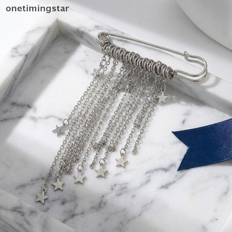 เข็มกลัดสัญลักษณ์ดาวห้าแฉก สำหรับกางเกงยีนส์สั้น สร้อยคอโลหะสไตล์ฮิปฮอป OMS