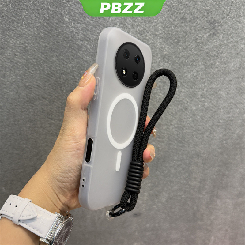 PBZZ Jelly สี 2 in 1 สําหรับ honor X9C 5G X9A X9B 5G X9C SMART X9D 5g เคสโทรศัพท์กันกระแทกออกแบบใหม่ความงามพร้อมเชือกเส้นเล็กไร้สายแม่เหล็กสีดํา GDBSWX02