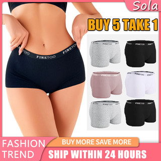 6 PCS/SET Pure Cotton Boxer Panty for Women FINETOO Solid Color Boy Short Soft Comfortable Briefs