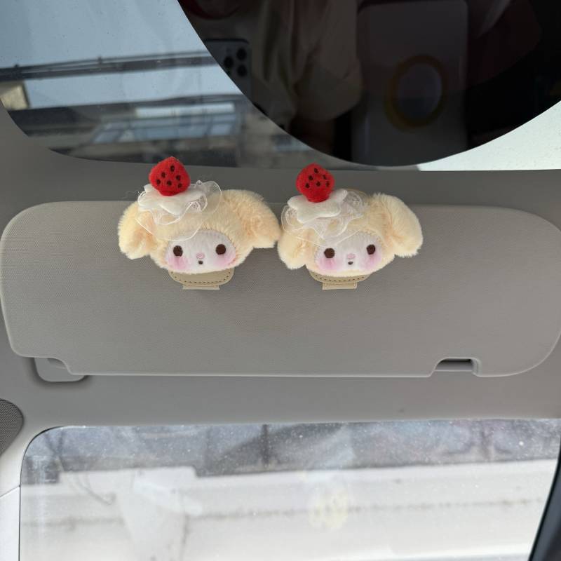 White, Strawberry Melody Car Glasses Clip Car Sunglasses Clip Sunglasses Storage Sun Visor Glasses P