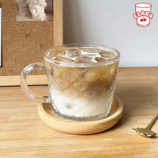 แก้วกระจกมีหูจับ 3 แบบ (ลายดอก/ลายริ้ว/ลายจุด) 400ml | แก้วกาแฟ นม ชาเย็น | สไตล์อินสตา
