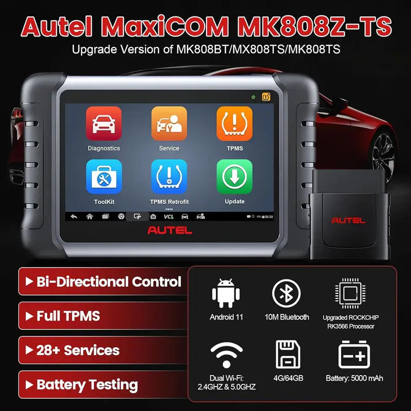 Autel MaxiCOM MK808Z-TS Bidirectional Scanner Universal TPMS เครื่องมืออัพเกรดจาก MK808BT MK808S OBD