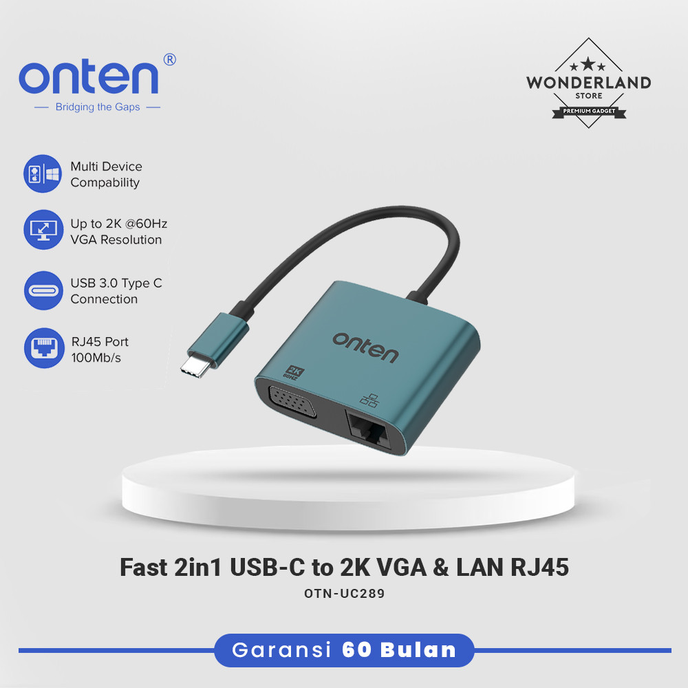 ตัวแปลง Onten Fast 2in1 USB3.0 USB-C ถึง 2K VGA LAN RJ45 OTN-UC289