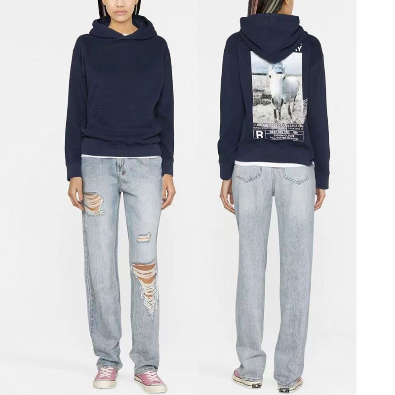 HG1O ZADIG&VOLTAIRE 22New autumn and winter French niche white horse letter wings white ink digital 