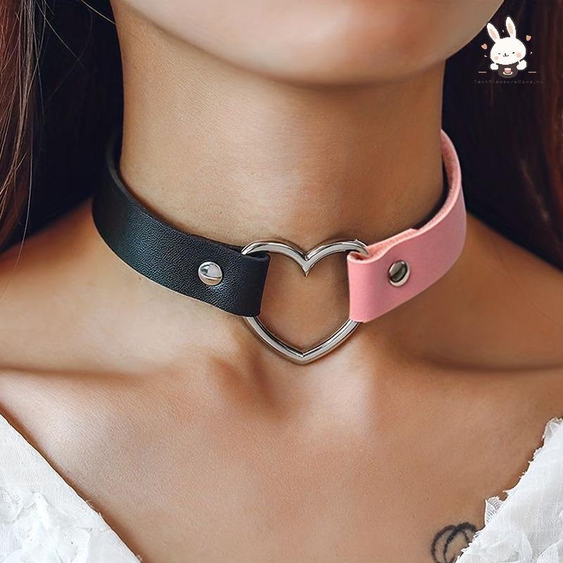 [Teh] หลายสี Punk Collar Nelace เซ็กซี่ PU หนังหัวใจ Lo Key Spike Choker สําหรับผู้หญิง Gothic คอสเพ