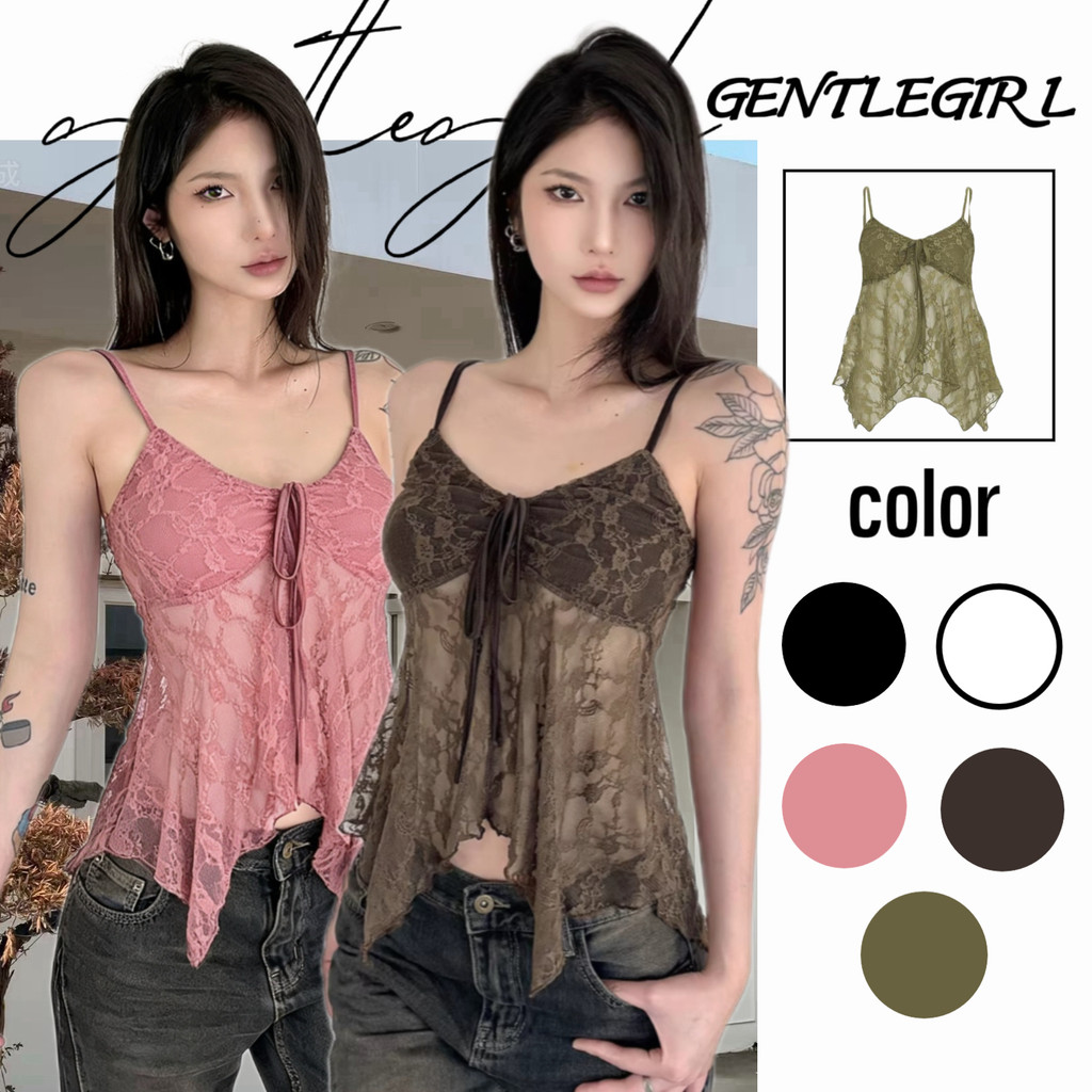 #GG เสื้อสายเดี่ยวประดับลูกไม้สุดเก๋และเซ็กซี่สำหรับผู้หญิง สไตล์ใหม่สำหรับฤดูหนาว ลุคสาวฮอต ทรงเข้ารูป สวมใส่แล้วดูดี