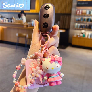ของแท้ Sanrio Sparkling Cherry Blossom พวงกุญแจลูกปัดการ์ตูน Kuromi ตุ๊กตาจี้ของขวัญขนาดเล็ก