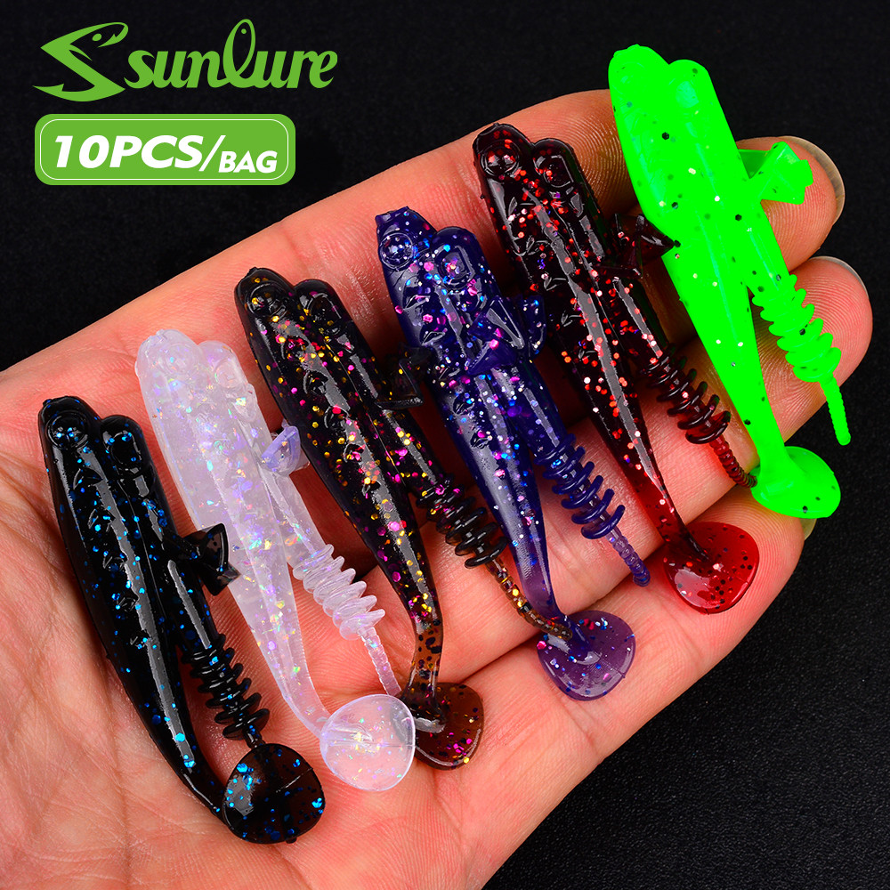 เหยื่อปลอม Sunlure 10 ชิ้น แบบ T-Tail ขนาด 7.1 ซม. / 2.8 นิ้ว สำหรับตกปลา perch, ปลาดุก และ rockfish