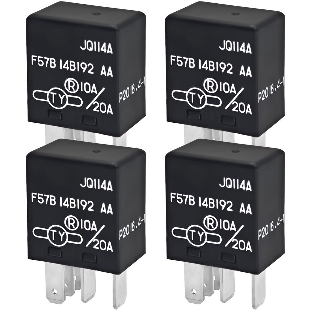 F57B14B192AA รีเลย์รถยนต์ (ชุด 4 ชิ้น) - 10A/20A 12VDC 5-Pin SPDT OEM สําหรับ F57B 14B192 AA, RY612,