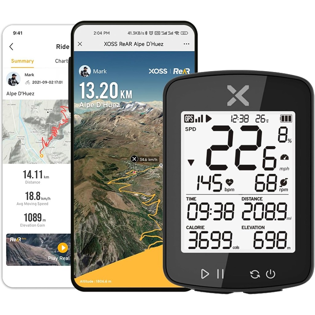 XOSS G+ Gen2 GPS จักรยานคอมพิวเตอร์ IPX7 กันน้ํา, เชื่อมต่อ ANT+/Bluetooth, หน้าจอ LCD ขนาด 2.2 นิ้ว