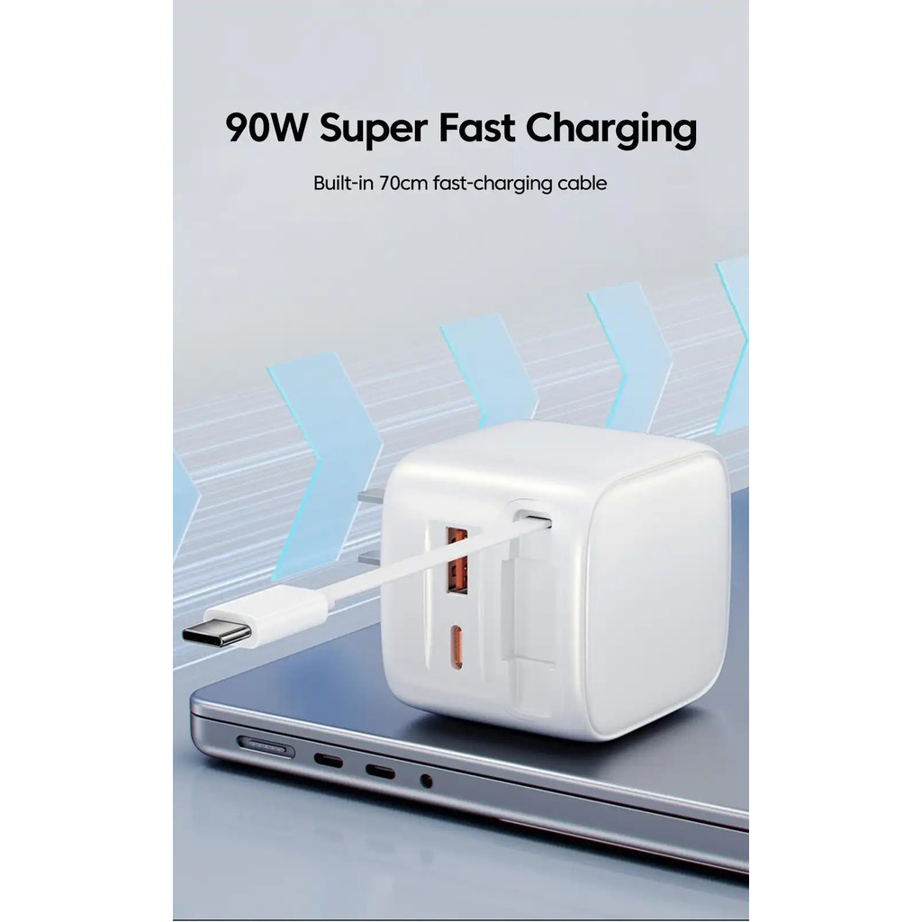 90W USB C PD Fast Charger สาย Type C แบบพับเก็บได้สําหรับแล็ปท็อปโทรศัพท์