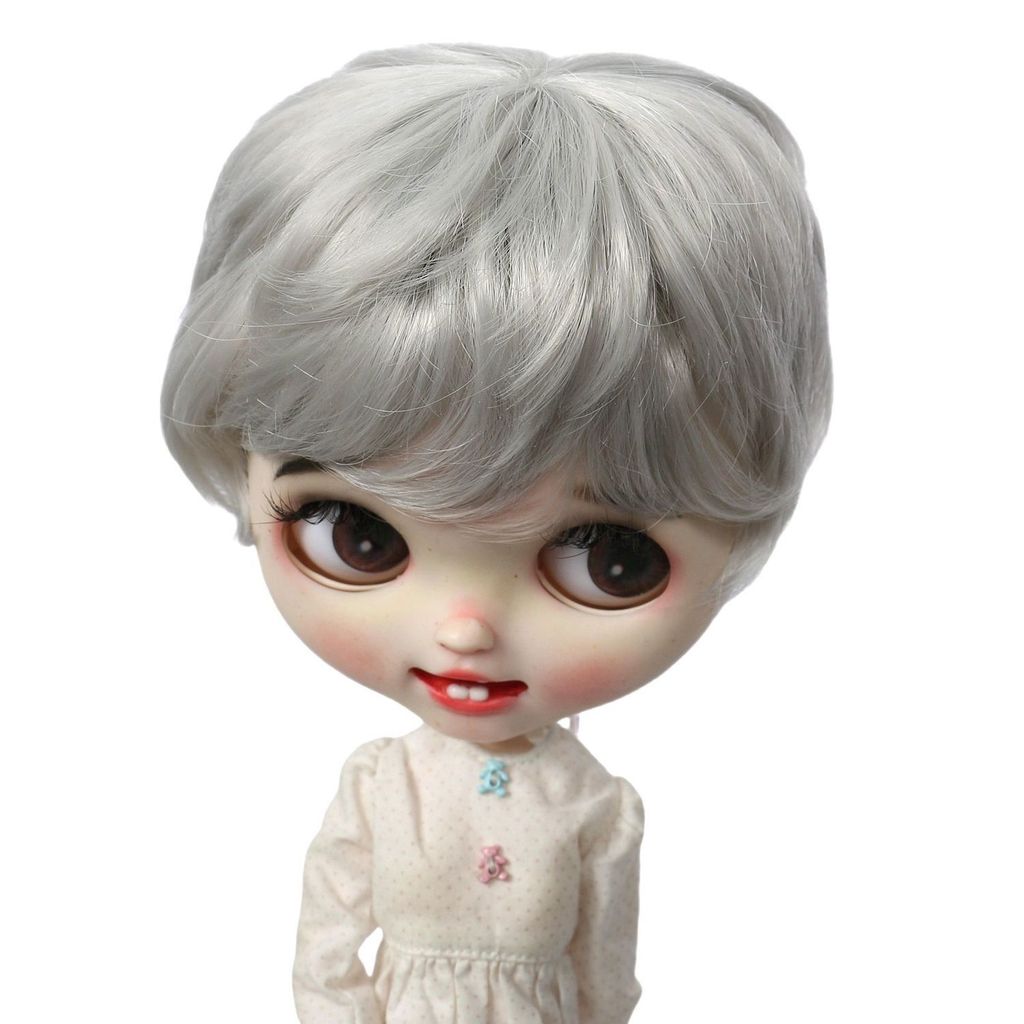 ขายเท่านั้น Wigs Blythe Big Head Dots Qbaby Silver Grey Soft Silk Short Hair