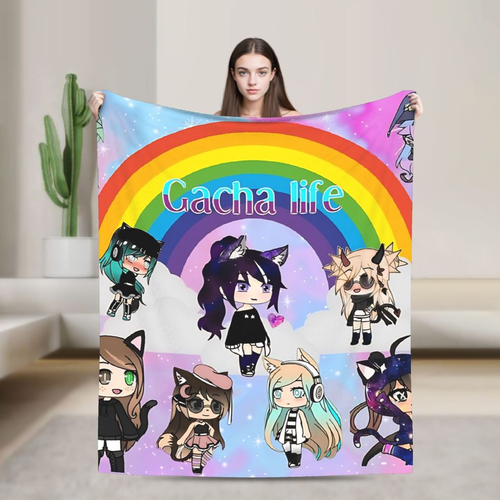 Gacha life อะนิเมะผ้าห่ม Soft Warm Aesthetic Plush โยนผ้าห่มสําหรับเดินทางกลางแจ้ง Flannel ผ้าคลุมเต