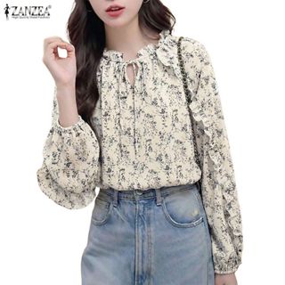 ZANZEA สไตล์เกาหลีสำหรับผู้หญิง ดีไซน์รอบคอดูเก๋ กางเขนเป็นโ…