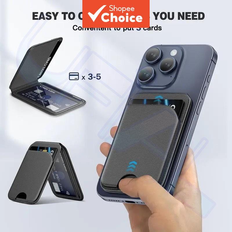 เคสกระเป๋าสตางค์ 3-in-1 พร้อมขาตั้งปรับได้ 180° ที่ใส่บัตรแม่เหล็ก สติกเกอร์ขาตั้งด้านหลัง
