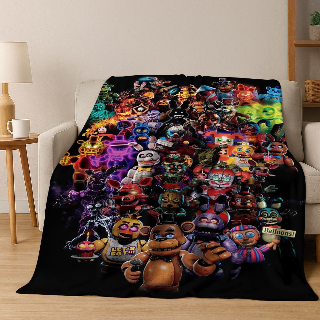 3D F-FNAF เกมการ์ตูน Flannel ผ้าห่มนุ่มอุ่นโยนผ้าห่มสําหรับเตียงห้องนอนห้องห้องนั่งเล่น Travel Camping Picnic ของขวัญ