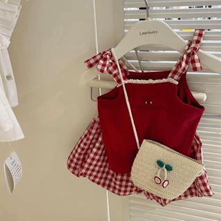 พร้อมส่งจากไทยค่ะ ชุดเซ็ต 2ชิ้น เสื้อสายเดี่ยวสีแดงผ้าคอตตอน…