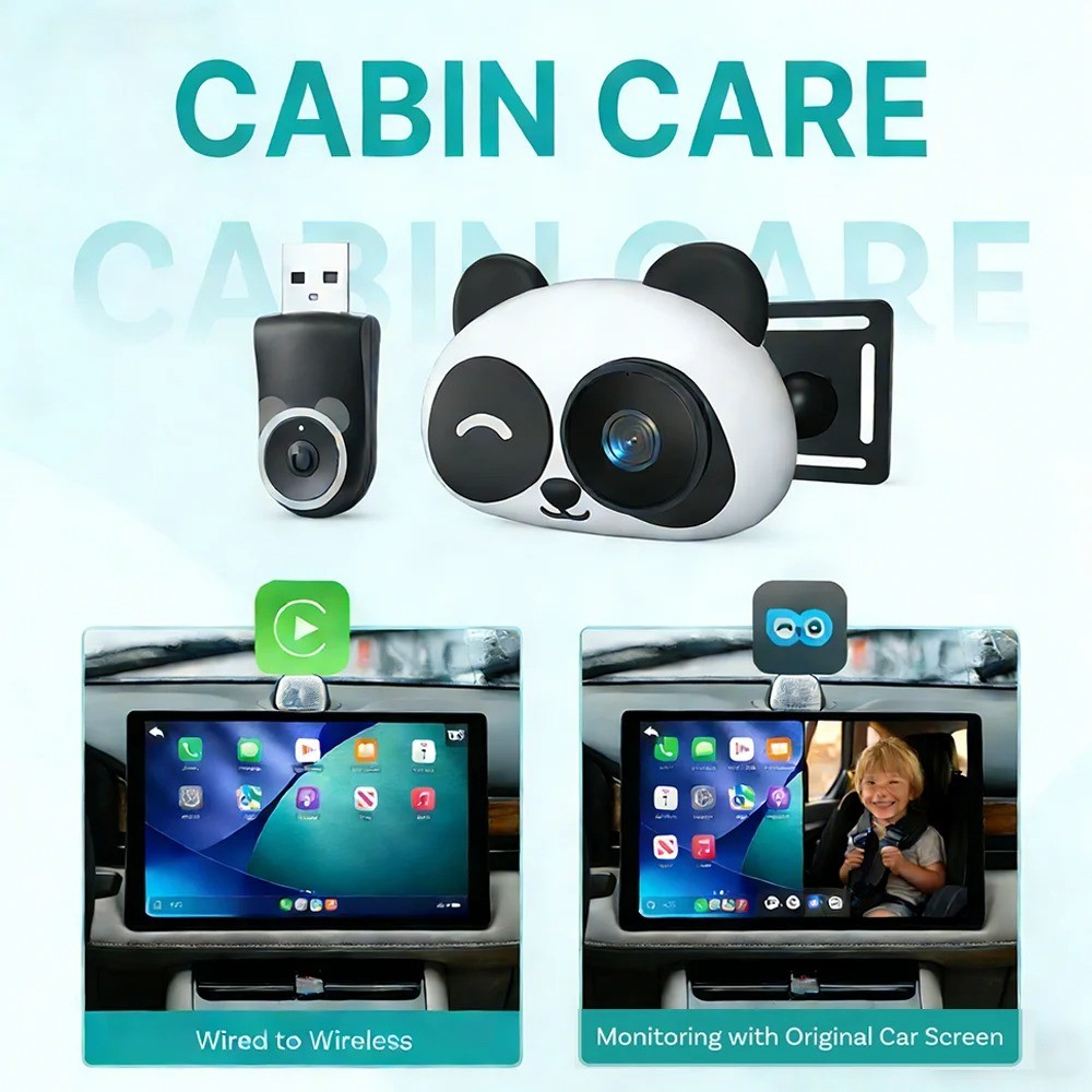 Cabin Care อะแดปเตอร์ CarPlay ไร้สาย 1080P กล้องที่นั่งด้านหลังรถยนต์ 150° กลางคืนมุมกว้างสําหรับเด็กและสัตว์เลี้ยง