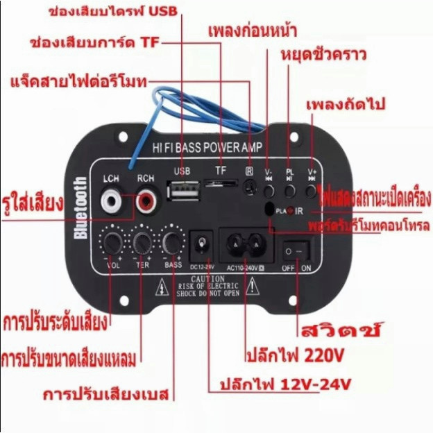 แอมป์จิ๋ว T5 แอมป์บลูทูธ 12V พร้อมจอแสดงผล แอมป์จิ๋วแรงๆ12v 24v เพาเวอร์แอมป์ Amplifiers 2ch AC 220V