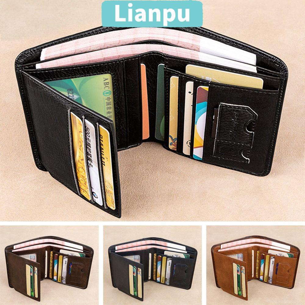LIANPU Men Vintage Thin Wallets, Short Genuine Leather Mens Trifold Wallets, Portable Protection Wal