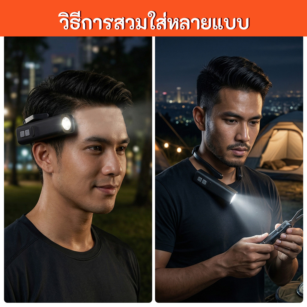 โดร์ไฟฉายคาดหัวแบบหนีบหู กันน้ำ IPX4 พกพาสะดวก น้ำหนักเบา เหมาะสำหรับการเดินป่า ราคา ถูกที่สุด ดีลบีเคเค แกลเลอรีภาพที่ 2
