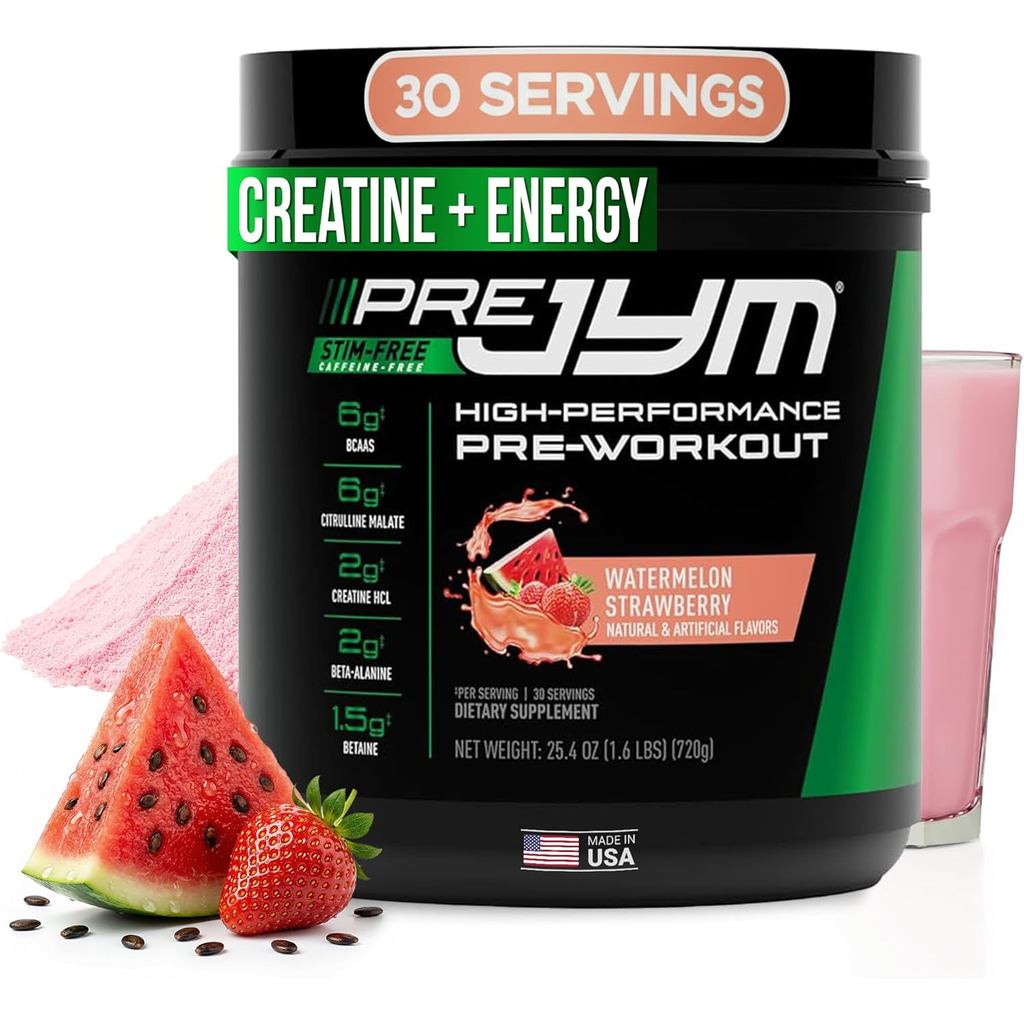 Pre JYM Stim Free Watermelon Strawberry Pre-Workout Powder, Creatine, No Caffeine, Citrulline, Betai