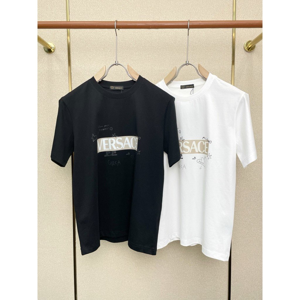 Versace แฟชันใหม่ สำหรับผู้ชายและผู้หญิง พิมพ์เสื้อยืดแขนสั้น
