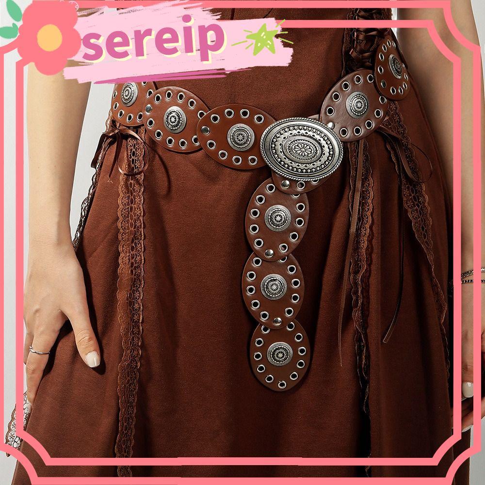 SEREIP Hollow Belt, Western Style Y2K Disc Belt, Y2K Hollow Disc Belt Ellipses คาวบอย Vintage Soft M