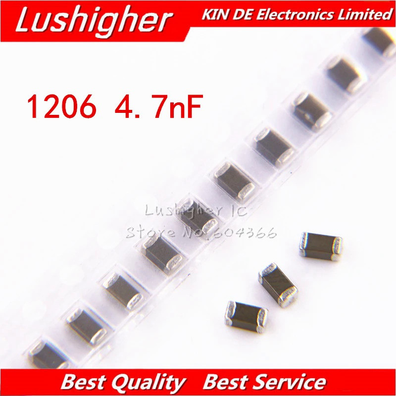 100pcs 1206 4.7nF 4700pf 472K 100V X7R ข้อผิดพลาด 10% SMD ตัวเก็บประจุเซรามิก MLCC
