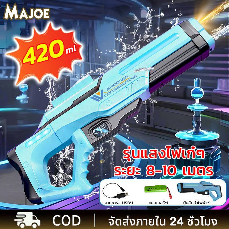 ปืนฉีดน้ำ ปืนฉีดน้ำไฟฟ้าดูดน้ำอัตโนมัติแรงดันสูง มีไฟ ดูดน้ำด้วยปุ่มเดียว 420ml ของเล่นกลางแจ้ง ปืนฉีดน้ำสงกรานต์