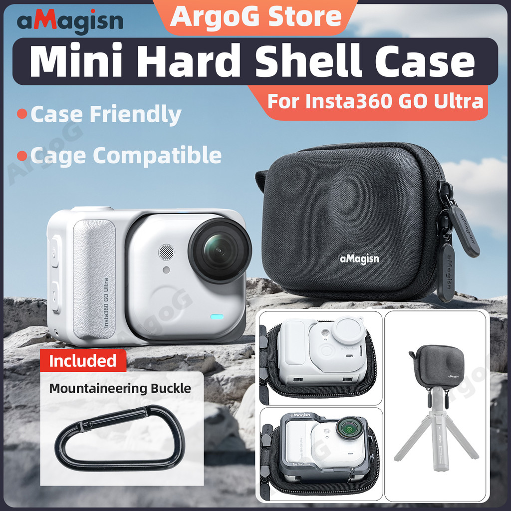 aMagisn กระเป๋าพกพา Mini สำหรับ Insta360 GO Ultra วัสดุ EVA กันกระแทก พร้อมคาราบิเนอร์ อุปกรณ์เสริม GO Ultra