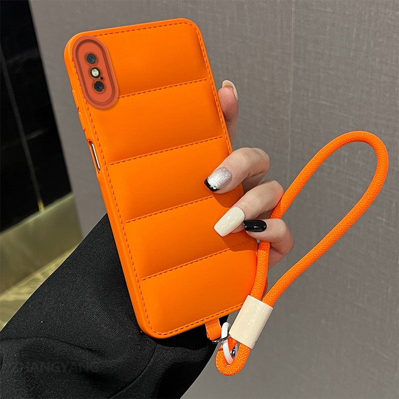 สําหรับ iPhone X Xs Xr Xs Max ขั้นสูง 3D เสื้อแจ็คเก็ตดาวน์การออกแบบใหม่เคสโทรศัพท์ความงาม anti drop ซิลิโคนนุ่มกรณีฟรีเชือกประณีต PIF6