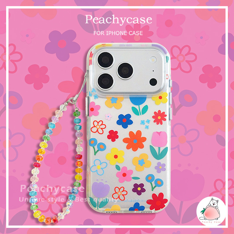 ดอกไม้ดอกสีสันสดใส IMD Mobile Case เข้ากันได้กับ iPhone 17 16 15 14 Pro Max 13 17promax พร้อมโซ่กันฝุ่นฝาหลัง Big Hole Hard Casing