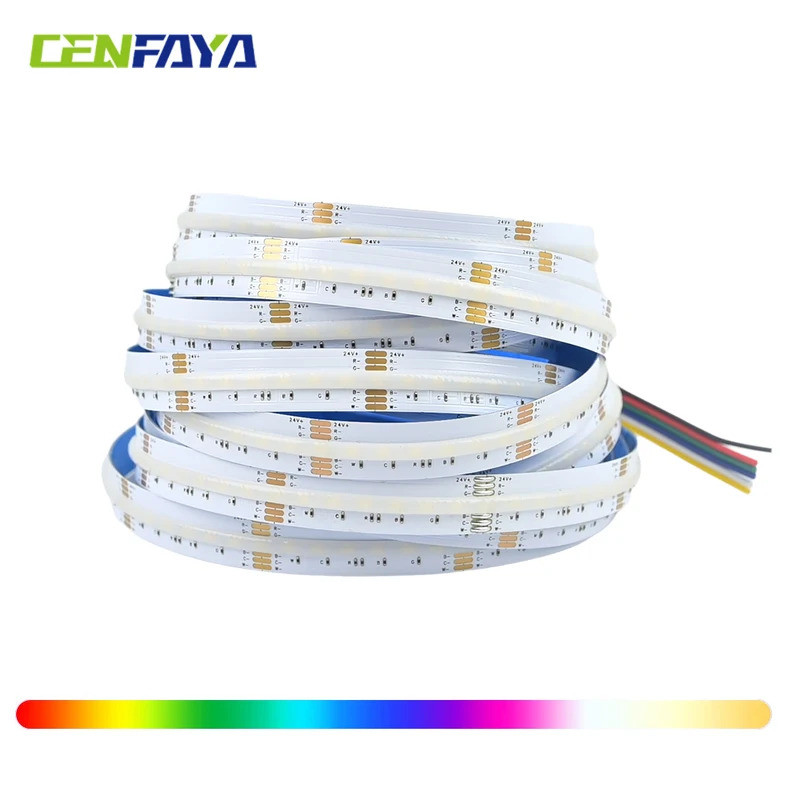 5M COB RGB + CCT 5050 5in1 RGBCW LED Strip 12V 24V ยืดหยุ่นสีสัน Dimmable Room Party ตกแต่งวันหยุดเท