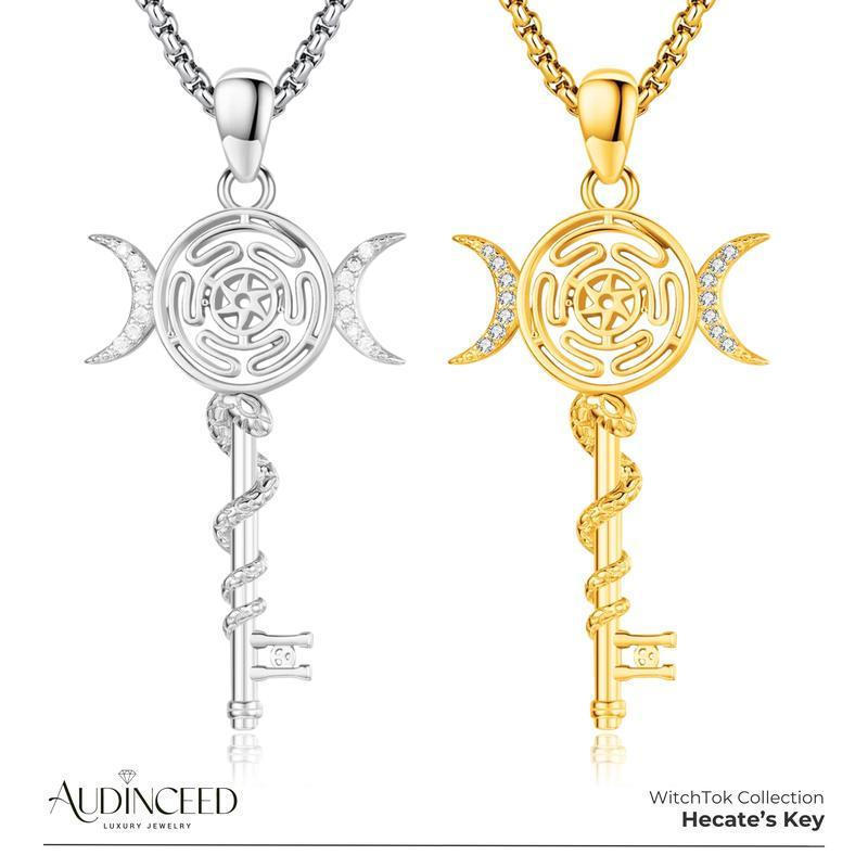 Audiceed สร้อยคอมoonstone ทำจากเงินสเตอร์ลิง S925 แบบ Hekate Triple Moon Goddess จากคอลเล็กชัน Witch