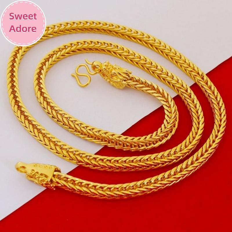 SweetAdore โลหะผสมชุบทองมังกร Fox Tail สร้อยคอ 6 มม.เลียนแบบทองส่วนบุคคล Square Fox Tail สร้อยคอคอ T
