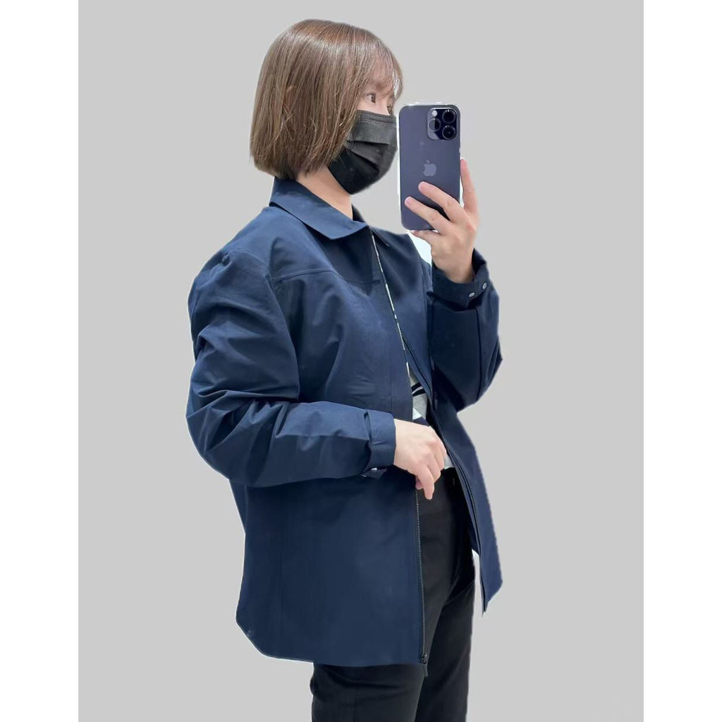 9Y4A LACOS* Old Money Style Business Casual Zipper Turn-Down Collar Laminated Shirt Jacket Coat
