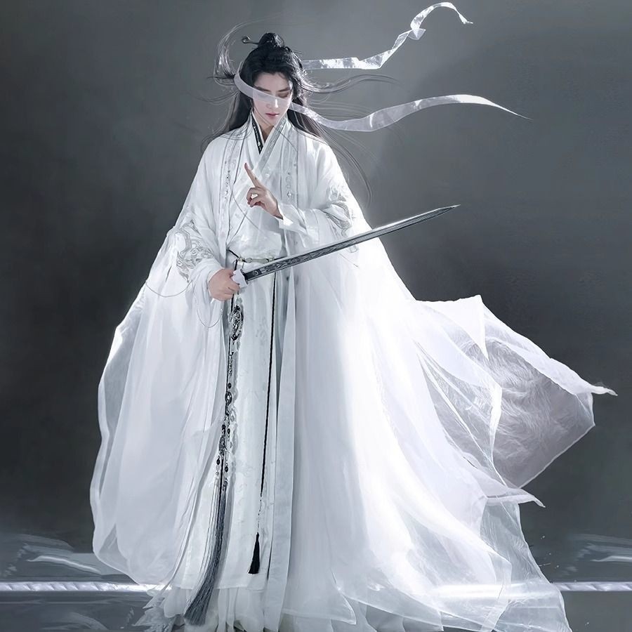 ชุดWei Jin Fusang สีขาบุรุษและสตรีสไตล์เหมือนกัน ฤดูใบไม้ผลิและฤดูร้อน เย็บปักถักร้อยอย่างสวยงามในสไตล์โบราณแบบแฟรี่เอเลแกนท์ Original Wei Jin Y26010816