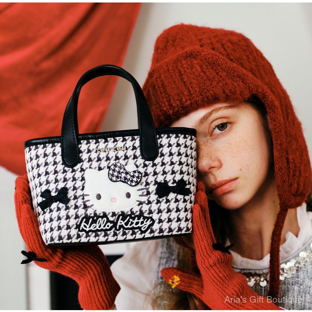 [Aria A-4] TOUTOU hellokitty Daughter Series Houndstooth Vegeta Basket Bag