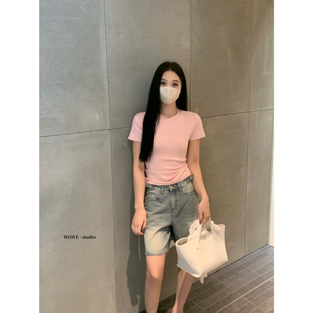 ❤ 🧵 🇰🇷 W8539 เสื้อยืดแขนสั้น คอกลม ทรงเบสิค ผ้ายืดหยุ่นได้ดี สีสวย แมทซ์ง่าย ใส่ง่ายค่า  แฟชั่นเกาหลี TAG WG.WE 🧵🧡 - รูปที่ 3