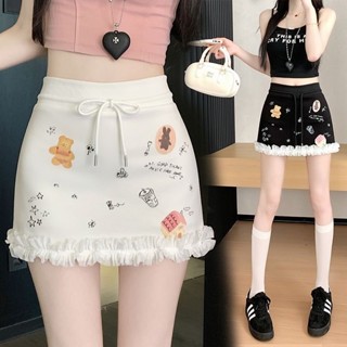 กระโปรงทรงเอไลน์เข้ารูปพิมพ์ลายการ์ตูนหวานอมเปรี้ยว ตกแต่งด้…