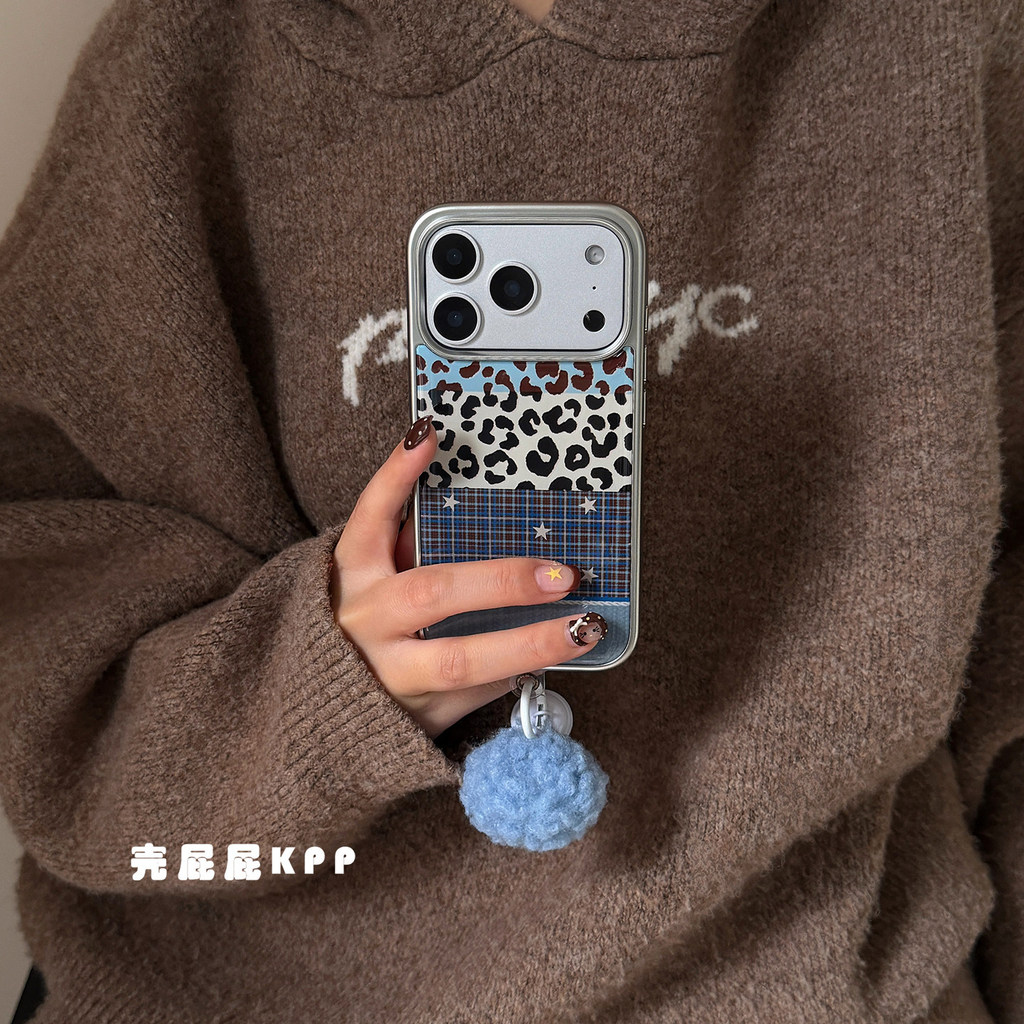Huiwanju เสือดาวพิมพ์สีฟ้าลายสก๊อตประกบ i เหมาะสําหรับ iPhone17Pro Apple 17ProMax เคสโทรศัพท์มือถือ iPhone14 รวมทุกอย่าง 17 ใหม่ 16Promax เคสป้องกัน 13 อีพ็อกซี่อ่อน